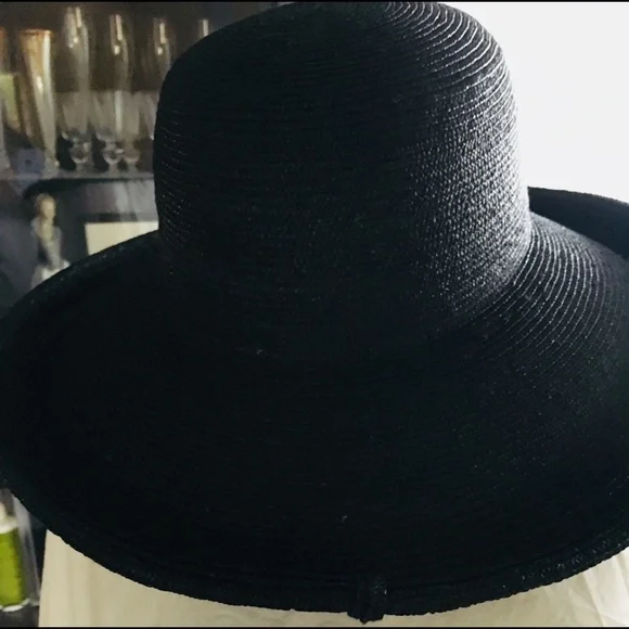 Vintage 100% Italian Black Straw Wide Brim Hat - Picture 4 of 13